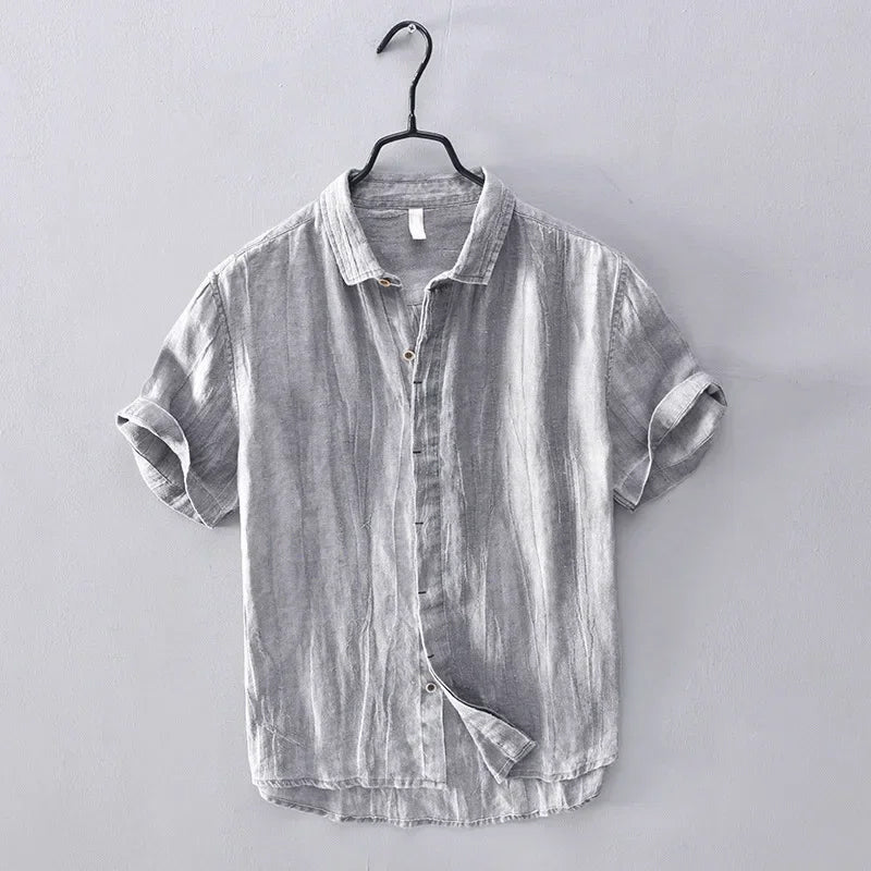 Short-Sleeve Linen Shirt — Open Weave