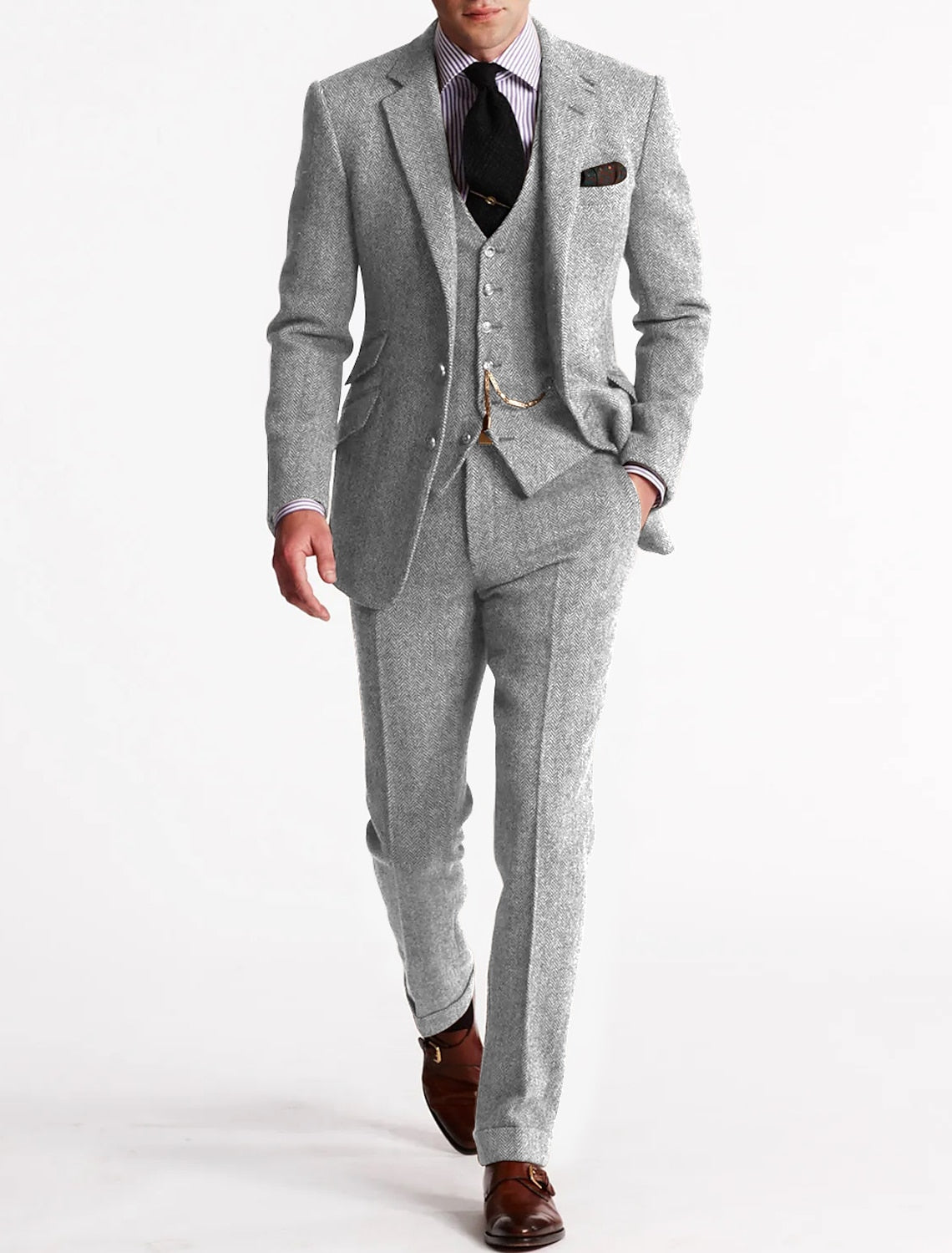 Men’s Three-Piece Tweed Tuxedo – Classic Tailored Suit Set
