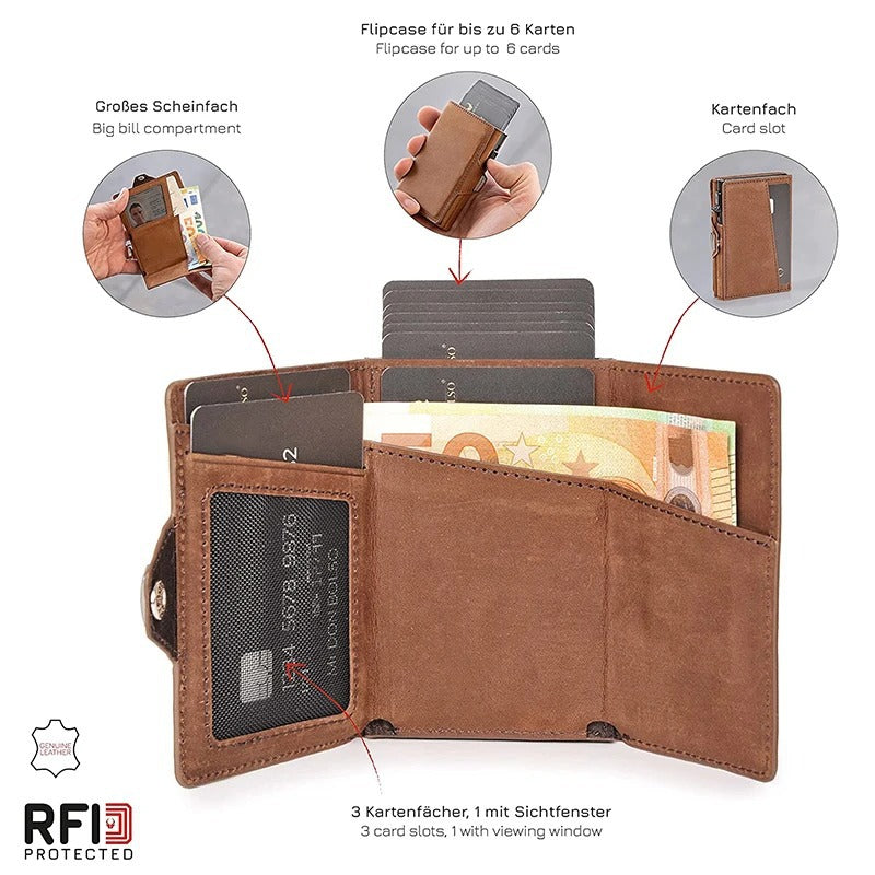 Pop-Up RFID Wallet in Genuine Leather – Sleek Protection, Effortless Access