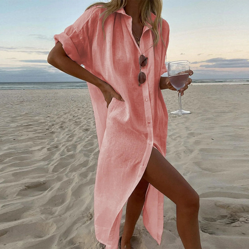 Vestido Chemise de Linho Isabelle Laurent