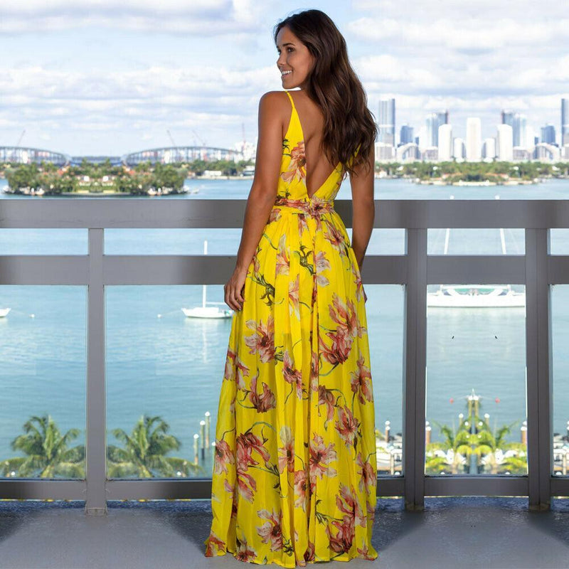 Vestido Longo Floral com Fenda Eliza