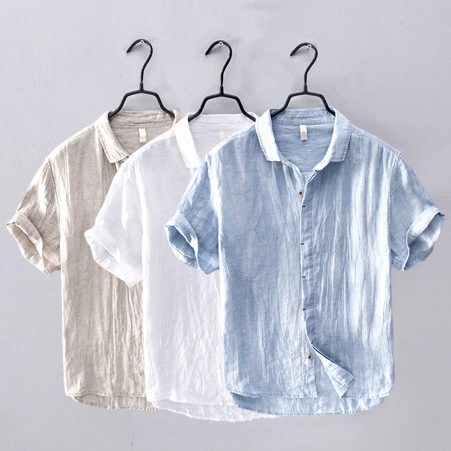 Short-Sleeve Linen Shirt — Open Weave