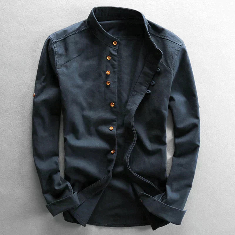 Kenji Grandad-Collar Linen Shirt