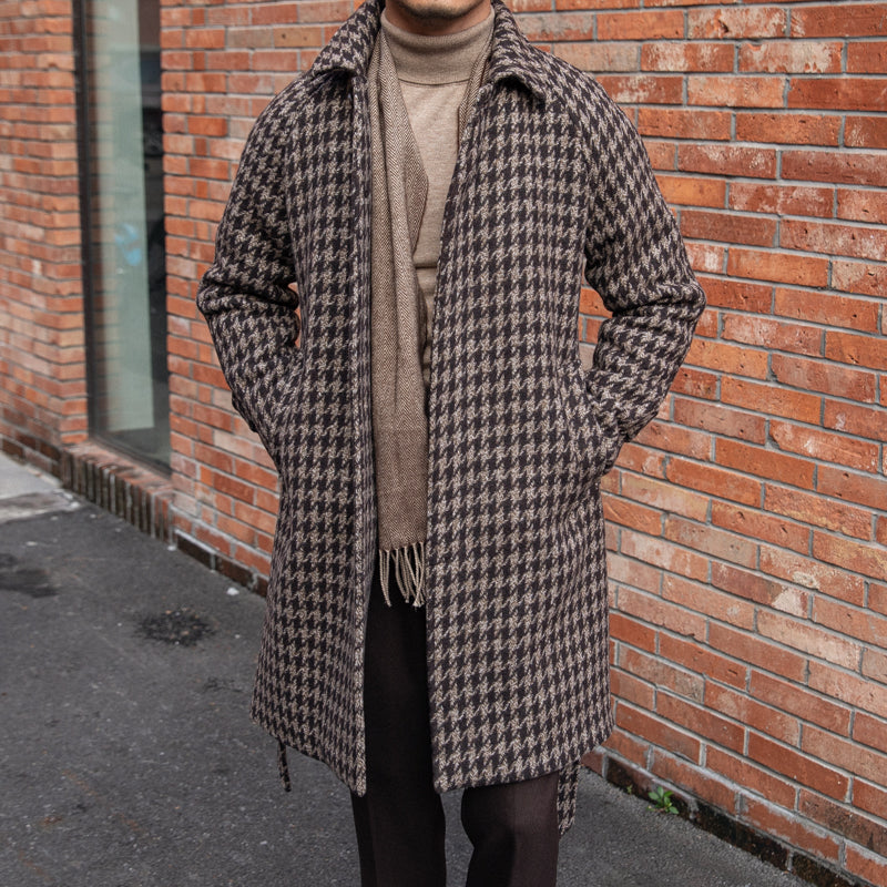 Houndstooth Edinburgh Belted Wool-Blend Coat