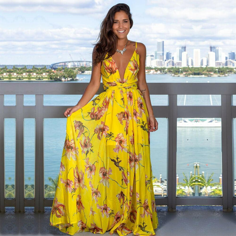 Vestido Longo Floral com Fenda Eliza