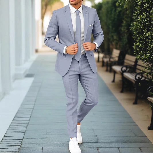 Men’s Two-Piece Suit – Lightweight Tailored Blazer and Trousers for Summer