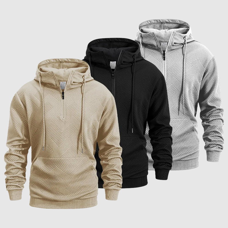 QuarterZip Textured Pattern Hoodie