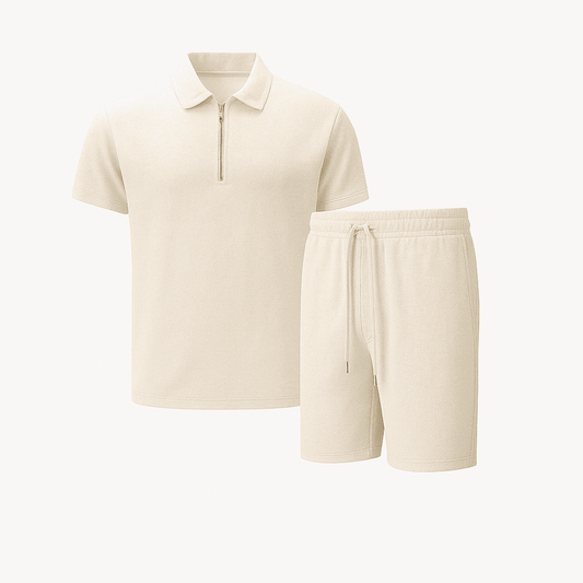 Kit Men Soft Waffle Knit Summer – Lightweight Matching Polo Shirt & Shorts