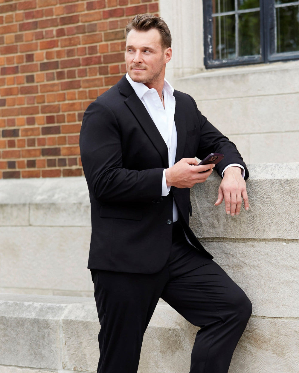 Athletic Fit Stretch Suit Pants - Black