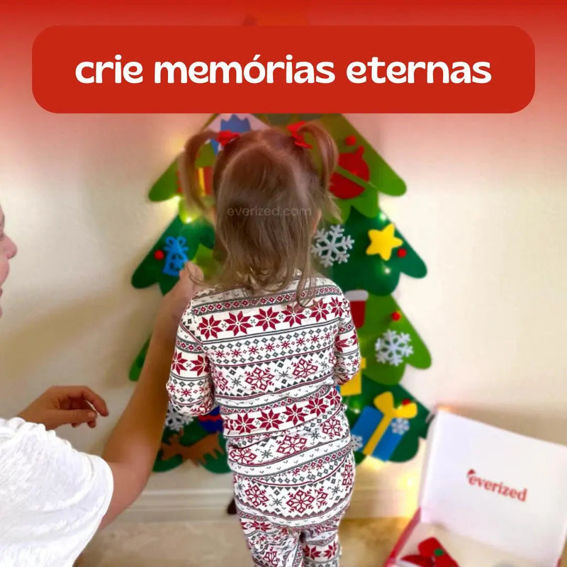 Árvore de Natal em Feltro 32 Peças + Pisca Pisca