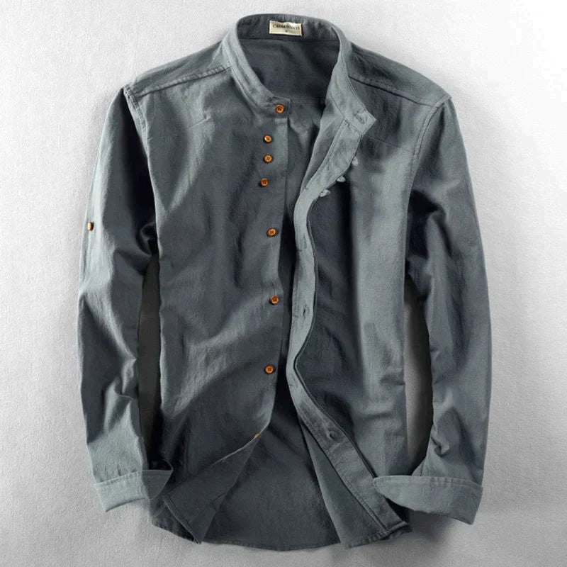 Kenji Grandad-Collar Linen Shirt