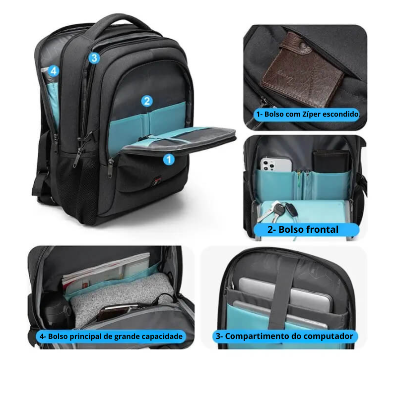 Mochila Executiva Blackstone - Notebook 17'', Impermeável e Porta USB