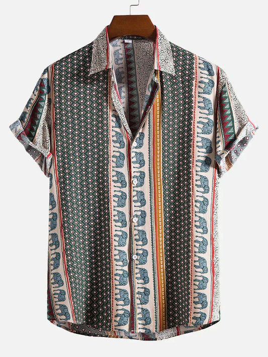 Geometric Elephant Print Collar Shirt for Men