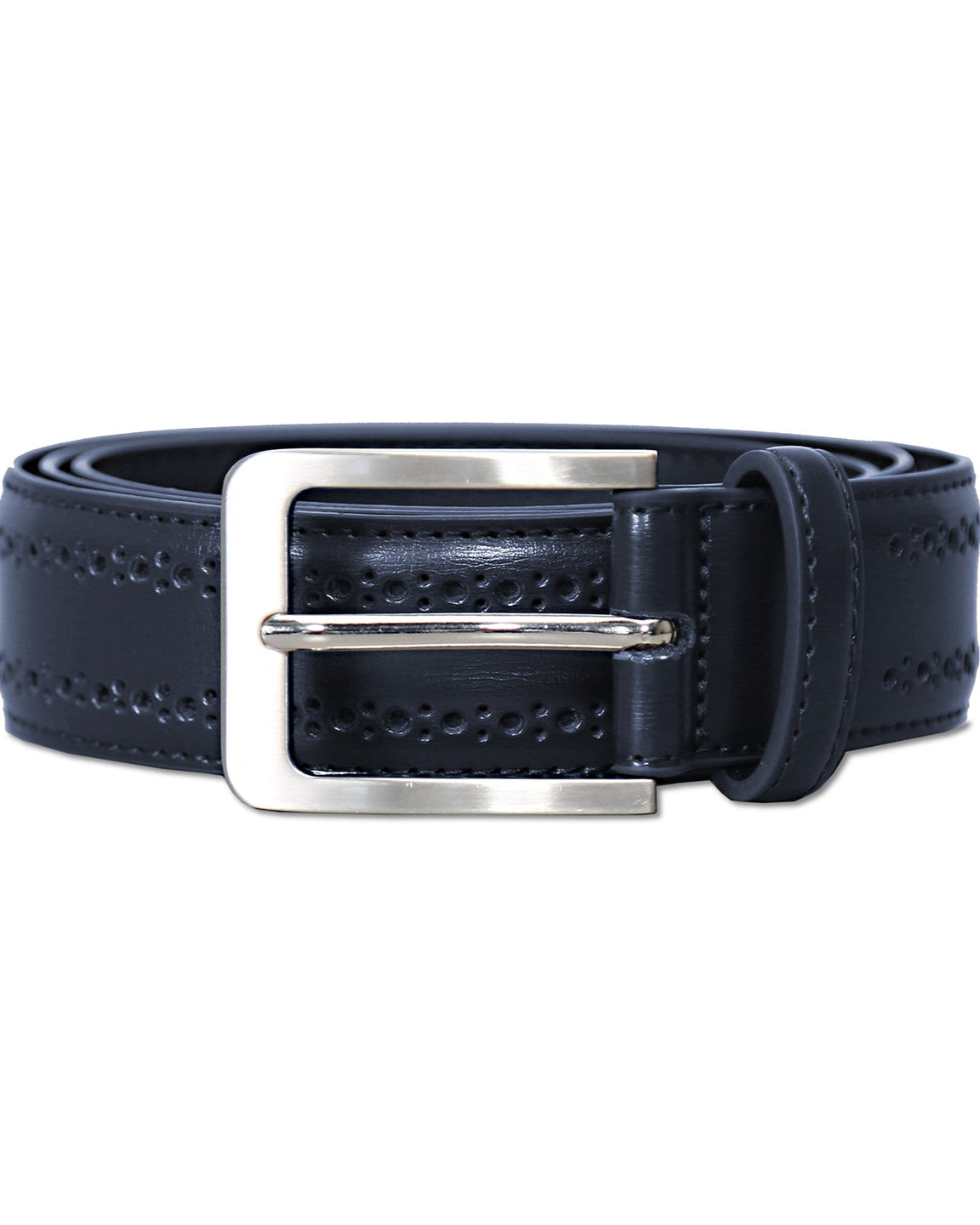 Perforated Leather Belt - Navy