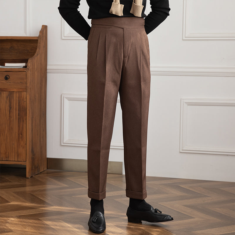 Moneglia Ribbed Straight Fit Pleated Trousers