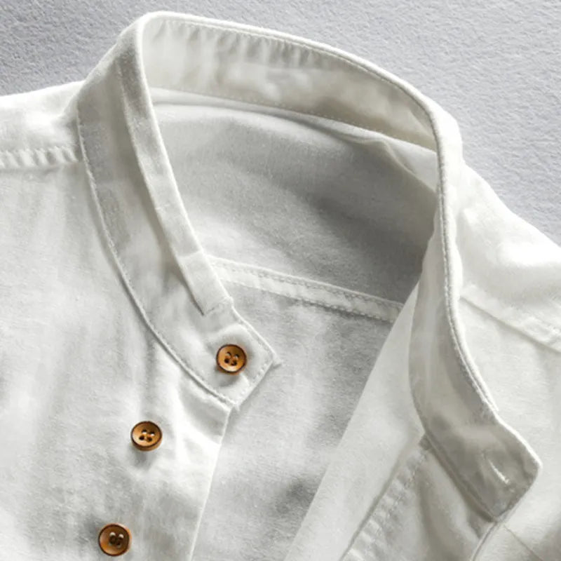 Kenji Grandad-Collar Linen Shirt