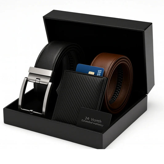 AutoFit Belt™ Executive Elite Gift Set – Self-Locking Buckle + 2 Luxury Straps + Card Holder + Premium Box | 50% Off